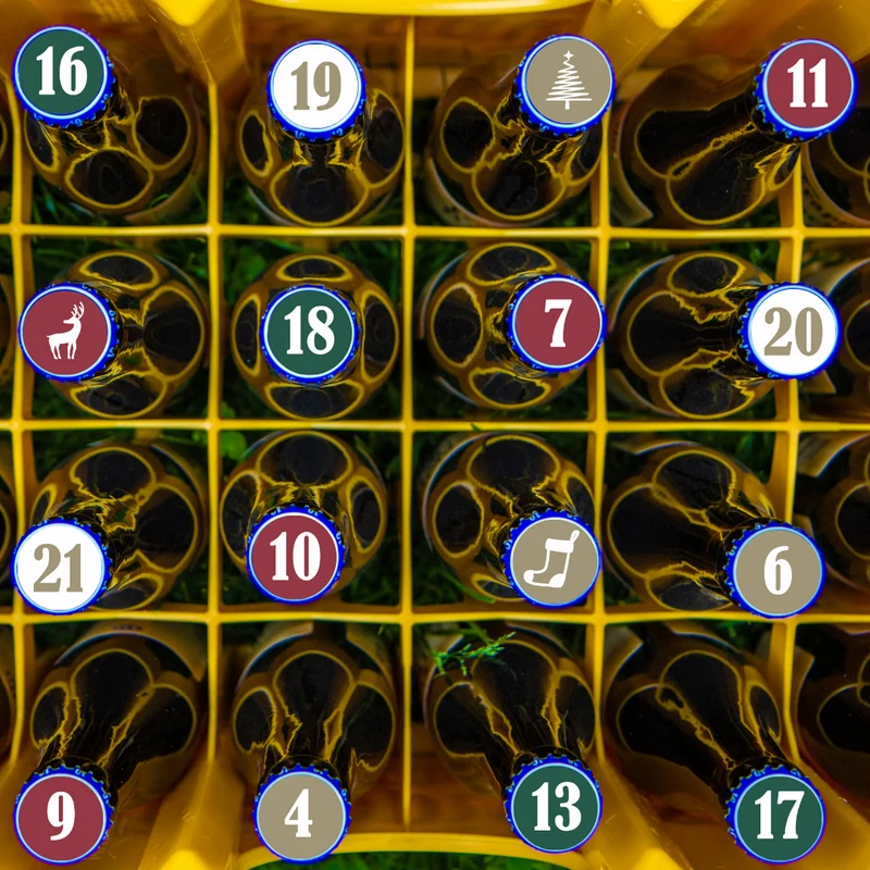 Adventskalender Bierkasten (35 Aufkleber für Kronkorken)