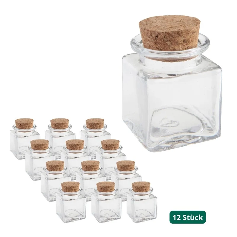 Korkenglas Set quadratisch für Gastgeschenke (12 Stück)
