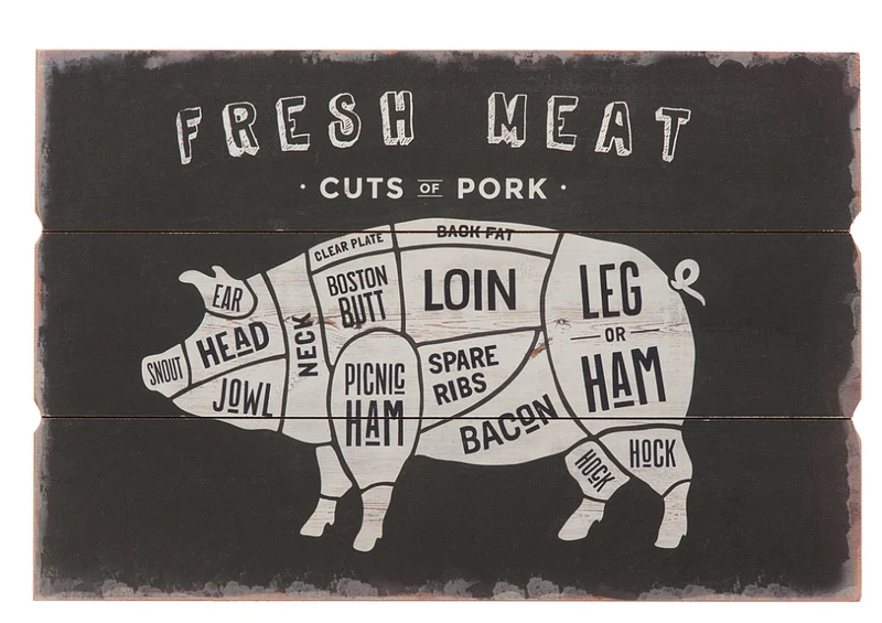 Holzschild Schild SCHWEIN Vintage Bild FRESH MEAT groß 60 x 40 cm - J Line