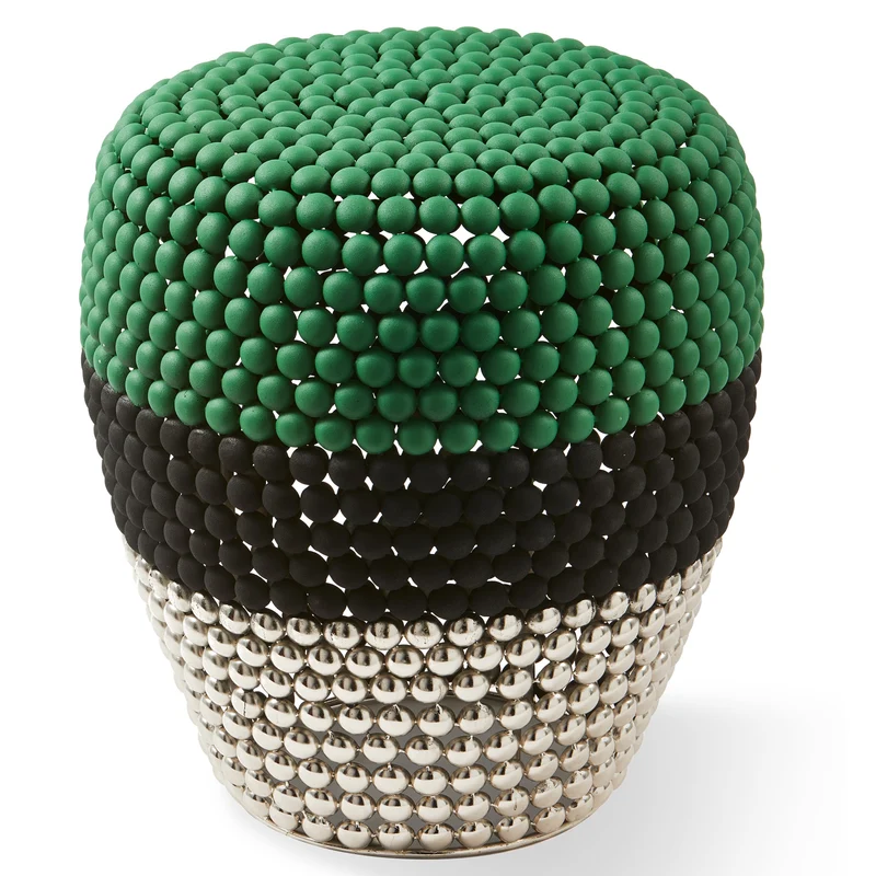 Striped Dot Stool – Design Hocker aus Metall mit Kugelstruktur in Grün/Schwarz/Gold