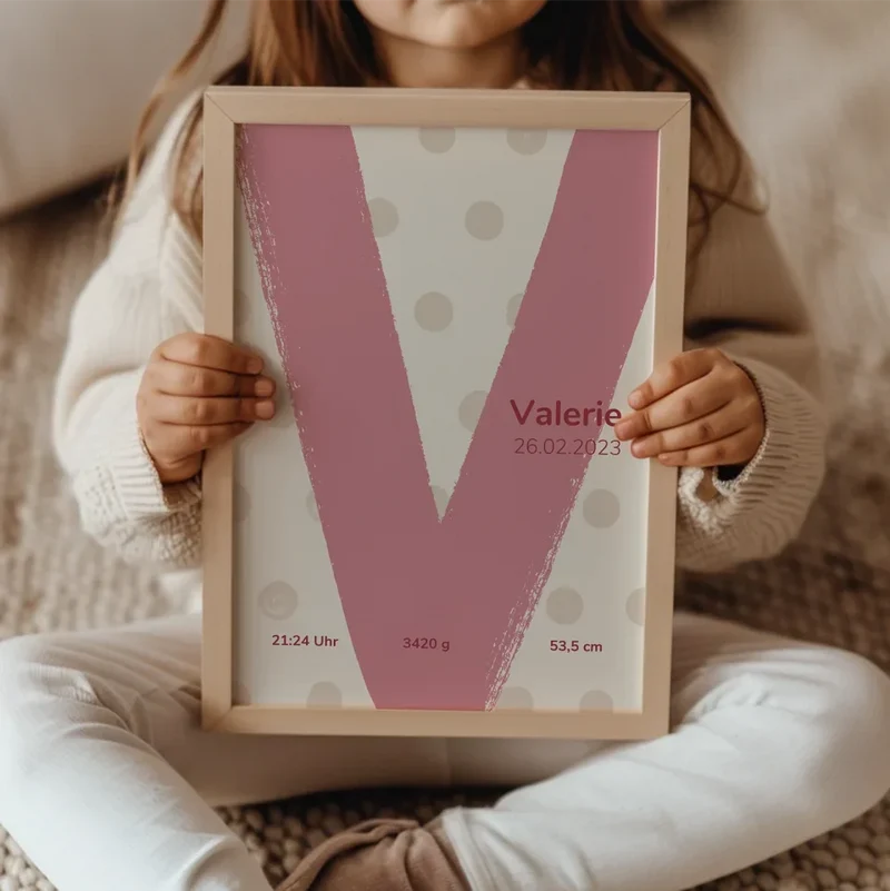 Personalisierbares Poster zur Geburt mit Buchstabe