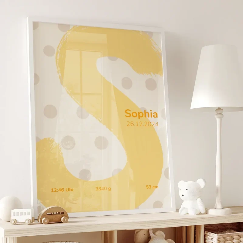 Personalisierbares Poster zur Geburt mit Buchstabe