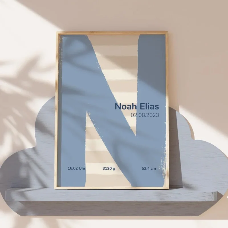 Personalisierbares Poster zur Geburt mit Buchstabe