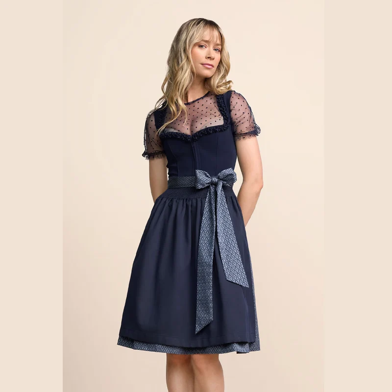 Krüger Dirndl Anica Blau Herz Ausschnitt 60cm