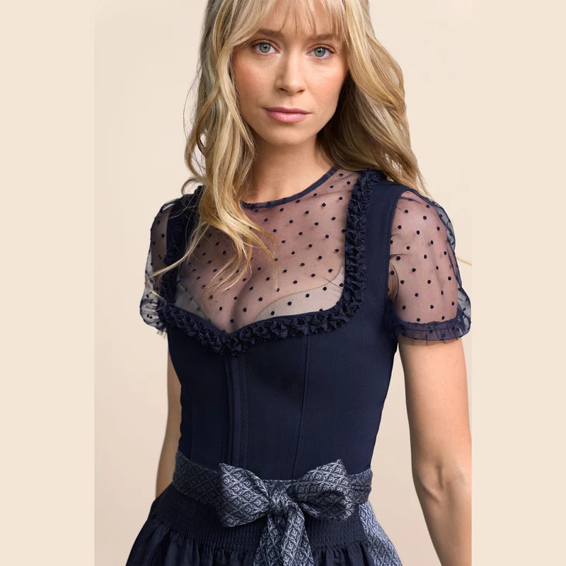 Krüger Dirndl Anica Blau Herz Ausschnitt 60cm