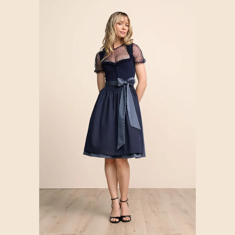 Krüger Dirndl Anica Blau Herz Ausschnitt 60cm