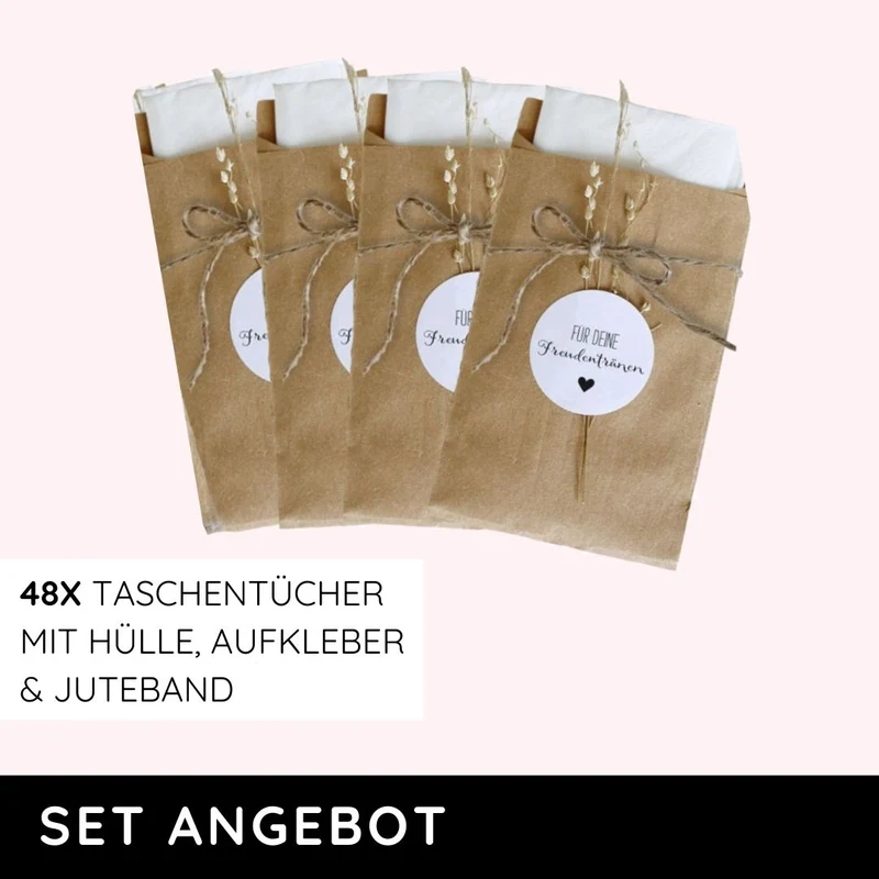 KOMPLETTSET ANGEBOT: 48x Freudentränen Taschentücher Hochzeit Vintage