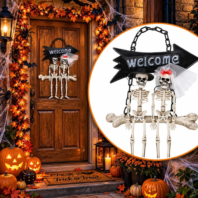 Halloween Schild "Skelett Brautpaar Welcome" | 30x25 cm