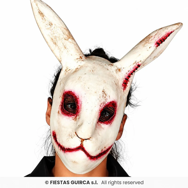 Halloween Latex Maske „Horror Kaninchen“ | Weiß