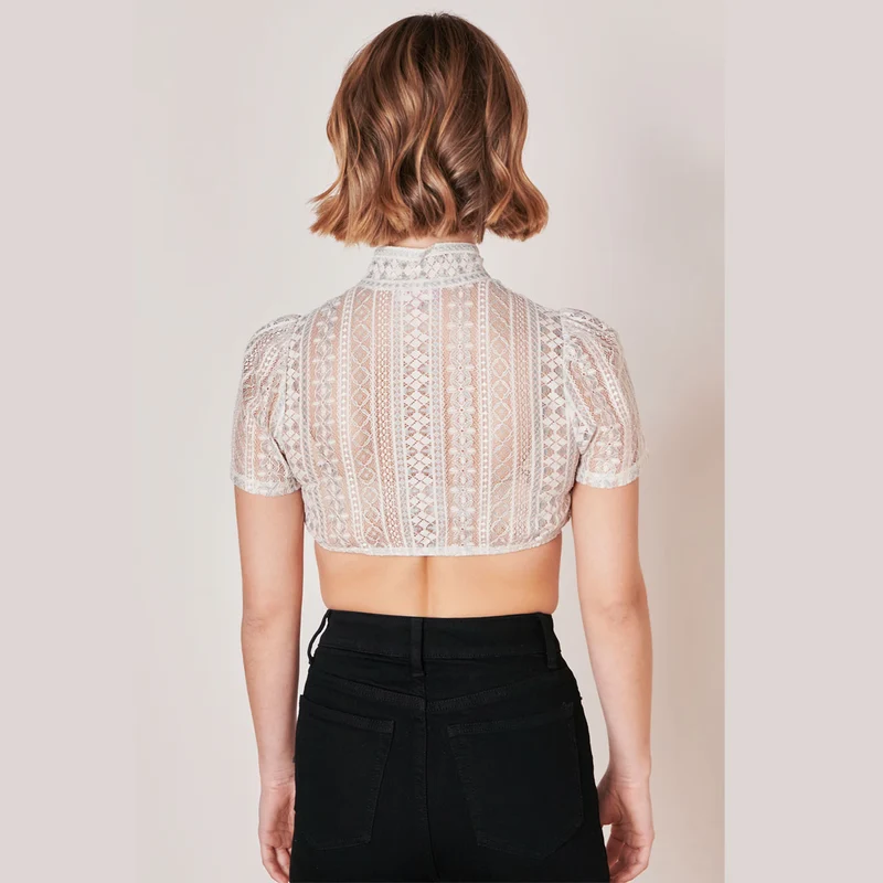 Krüger Dirndlbluse Kali Beige Perlen Knopfleiste