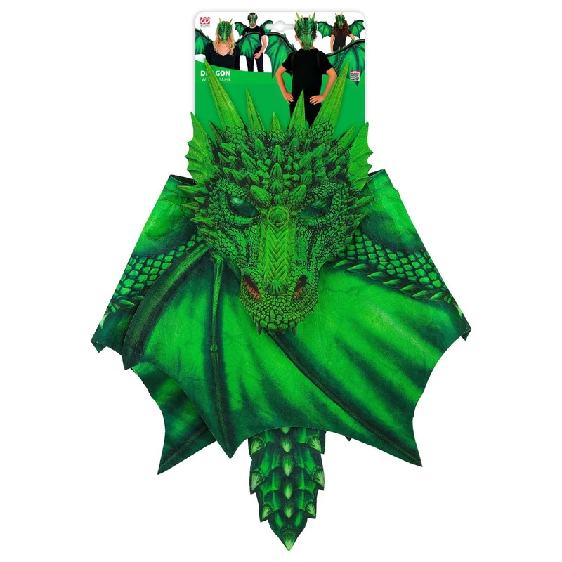 Kostümset "Drache" 2-tlg. | Flügel und Maske - Grün