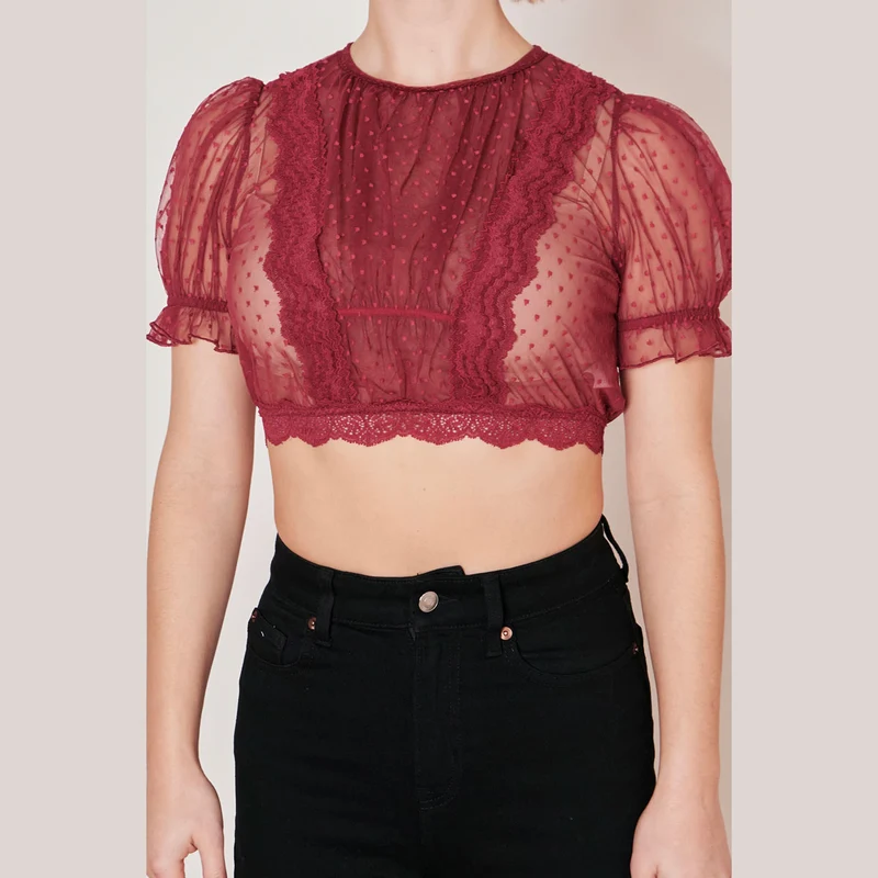 Krüger Dirndlbluse Kelly Rot Transparent