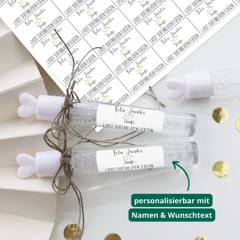 Personalisierte Aufkleber für Seifenblasen religiöser Anlass (60 Stück)