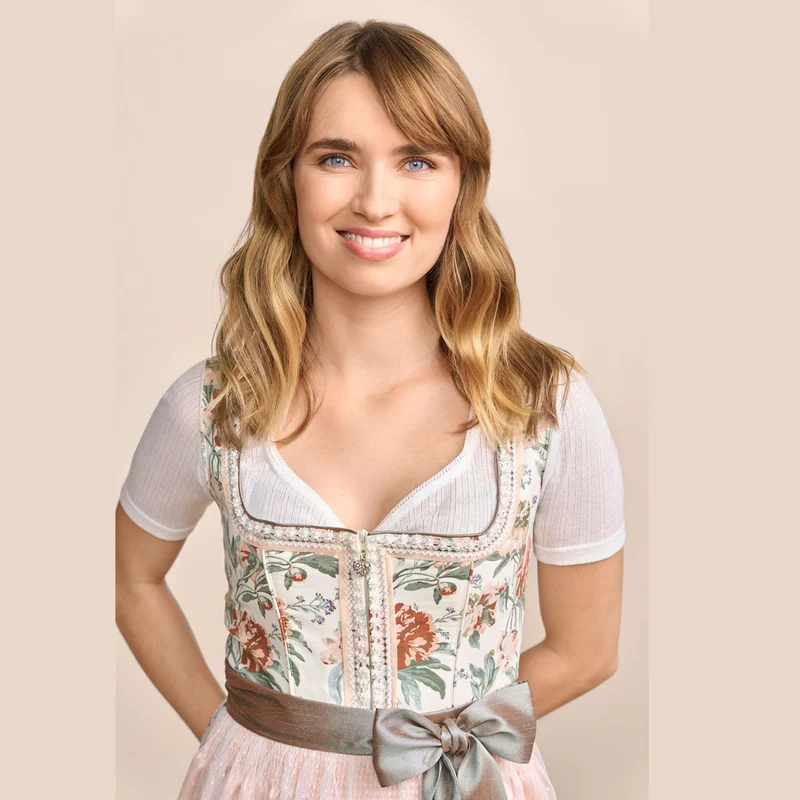 Krüger Dirndl Joceline Floral Rosé Perlenborte 60cm