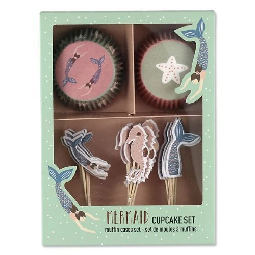Cupcake Party Set MEERJUNGFRAU 24 Backformen 24 Dekosticks AVA & YVES