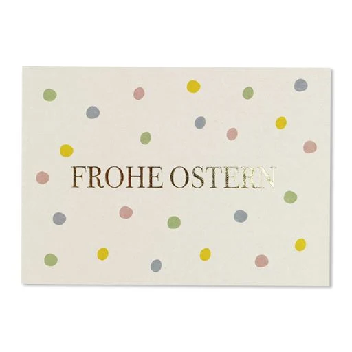 Postkarte FROHE OSTERN bunt mit Goldfolie | Grußkarte Holzschliffpappe AVA & YVES