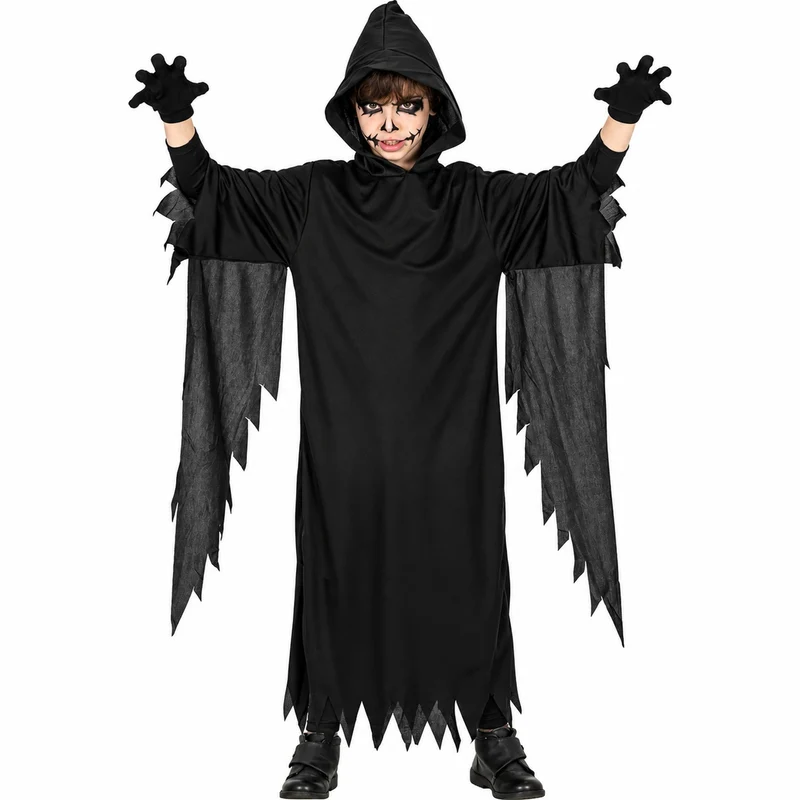 Halloween Kinderkostüm "Black Ghost" | Tunika mit Kapuze