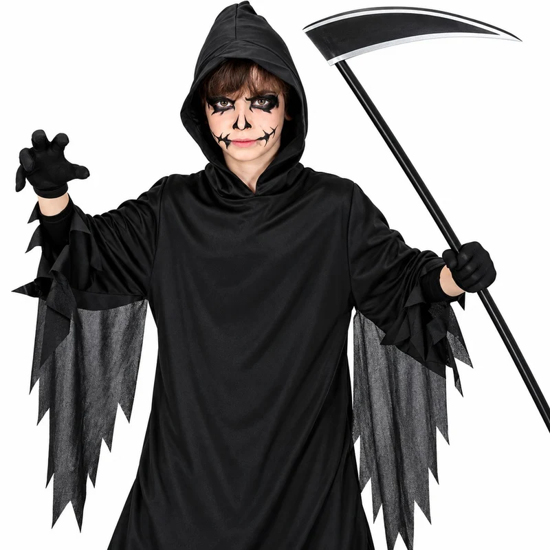 Halloween Kinderkostüm "Black Ghost" | Tunika mit Kapuze