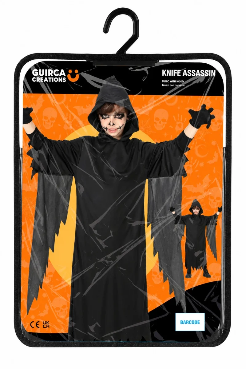 Halloween Kinderkostüm "Black Ghost" | Tunika mit Kapuze