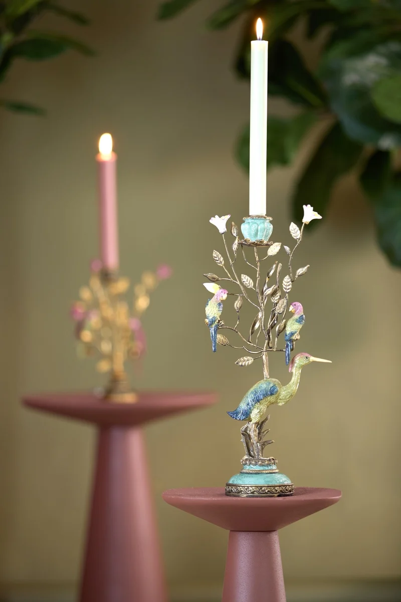 Kerzenständer HERON gelb-rosa-grün+bronze 22×11×44cm