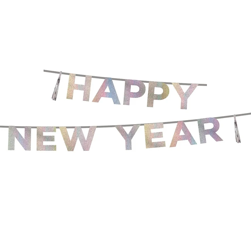 Girlande HAPPY NEW YEAR Silvester Deko 3,50 Meter | Irisierende Glitzerbuchstaben