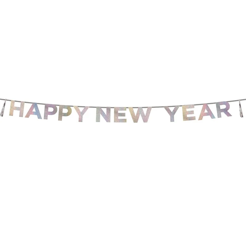 Girlande HAPPY NEW YEAR Silvester Deko 3,50 Meter | Irisierende Glitzerbuchstaben