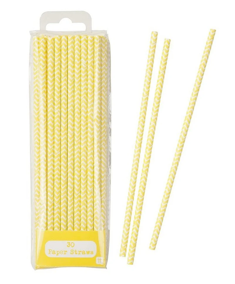 Trinkhalme Papiertrinkhalme | STRAW YELLOW 30 Stück Chevron | Talking Tables