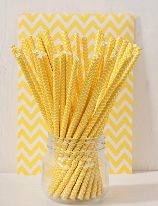 Trinkhalme Papiertrinkhalme | STRAW YELLOW 30 Stück Chevron | Talking Tables