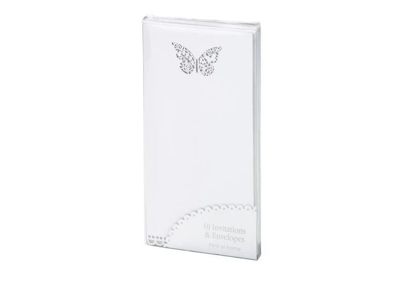 10 Einladungs- o. Menükarten inkl. Umschlag GRATIS (Bedingungen im Text) SCHMETTERLING ivory