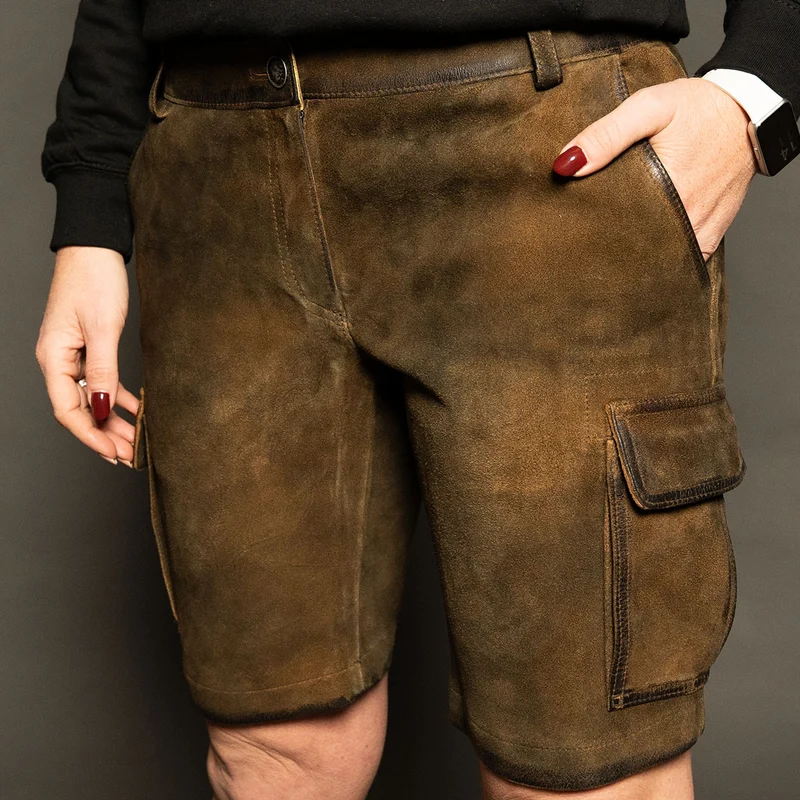 Datschi Trachten Damen Cargo Lederhose Leni Braun Wildbock Leder