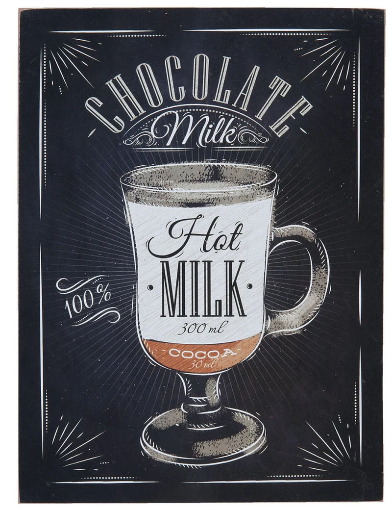 Schild Bild Vintage CHOCOLATE MILK Holzschild Werbeschild Reklame 30x40x1 cm