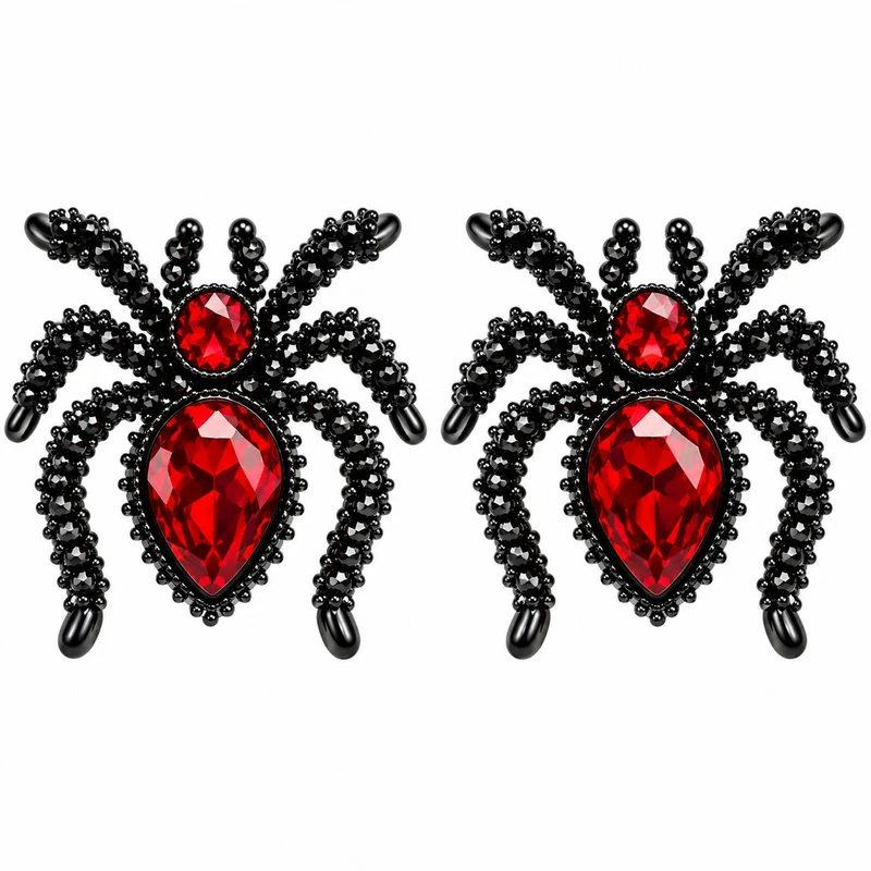 „Rubin Spinnen“ Ohrringe 2,5 cm | Schwarz Rot - Halloween Schmuck