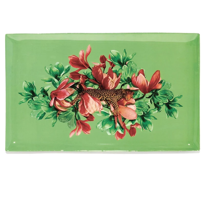 Tablett rechteckig DODO grün Blumen