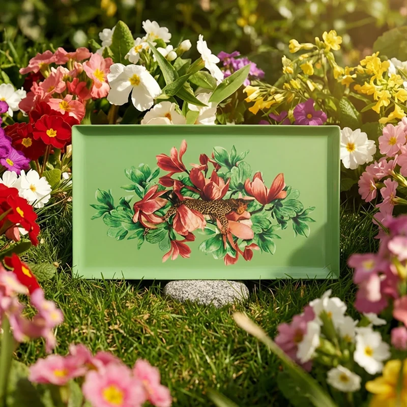Tablett rechteckig DODO grün Blumen