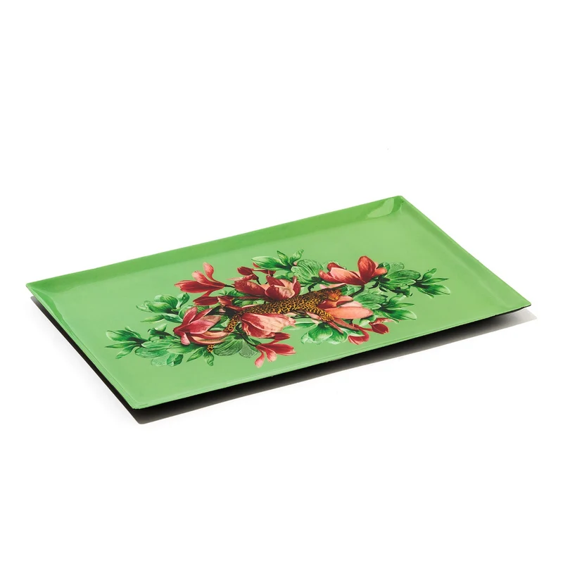 Tablett rechteckig DODO grün Blumen