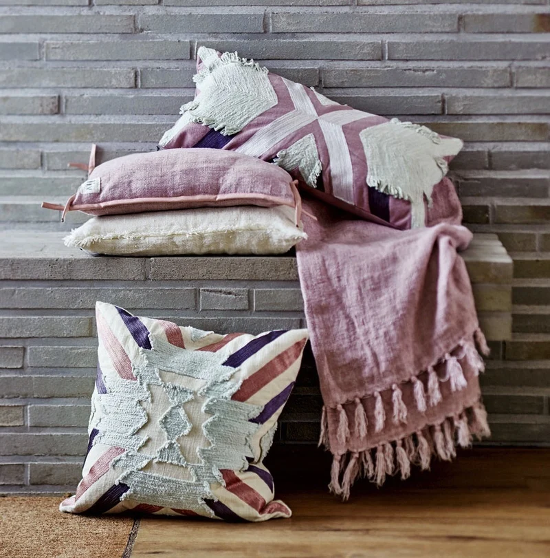 KISSENHÜLLE bestickt MAUVE + SALBEI 9,90 € Kissenbezug 45x45 cm | BOHO Liv Interior