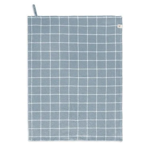 Geschirrtuch blau kariert jeans blue DRY WITH CUBES Waffelstruktur Baumwolle | WALRA
