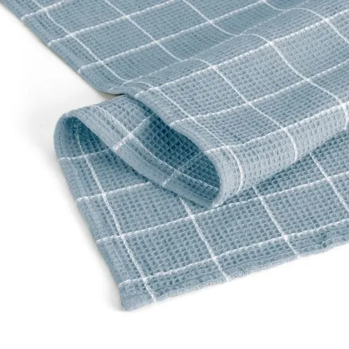 Geschirrtuch blau kariert jeans blue DRY WITH CUBES Waffelstruktur Baumwolle | WALRA