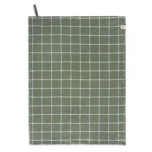 Geschirrtuch grün kariert army green DRY WITH CUBES Waffelstruktur Baumwolle | WALRA