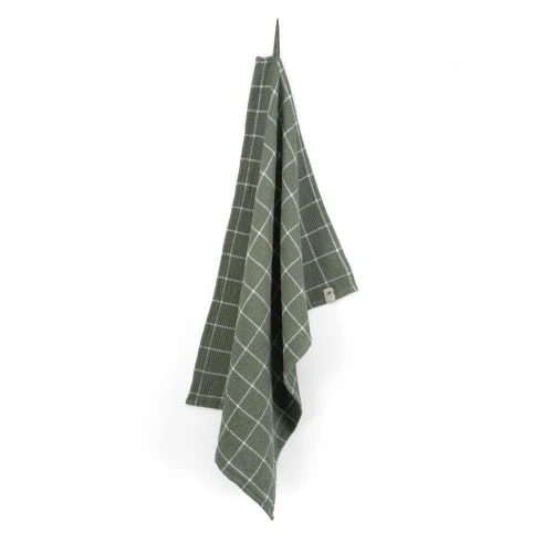 Geschirrtuch grün kariert army green DRY WITH CUBES Waffelstruktur Baumwolle | WALRA