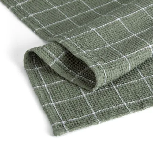 Geschirrtuch grün kariert army green DRY WITH CUBES Waffelstruktur Baumwolle | WALRA