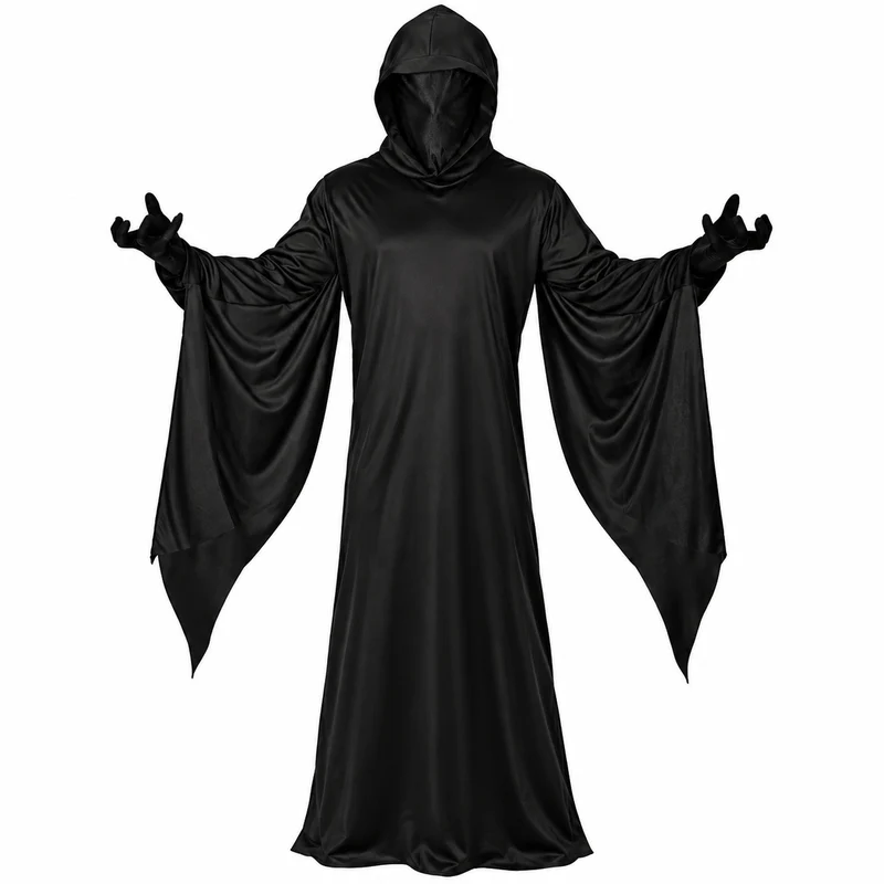 Halloween Herren Kostüm "Schwarzes Phantom" | Tunika mit Kapuze
