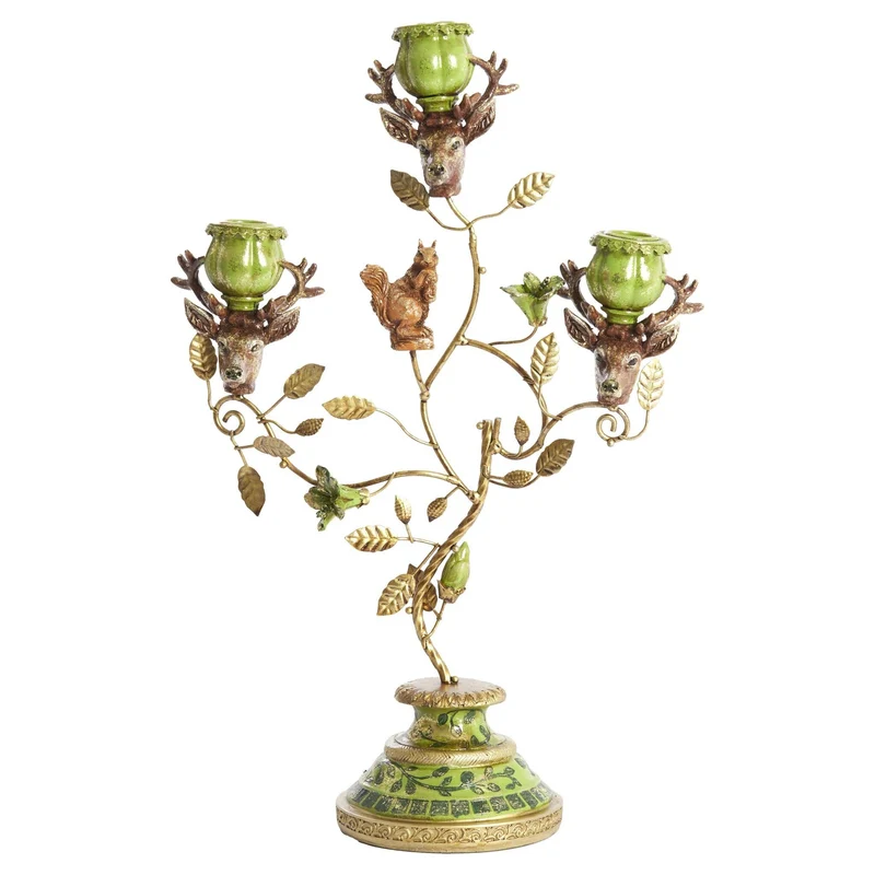 Kerzenständer SORYN 3-Kerzen grün-braun+gold 29,5x12,5x44cm