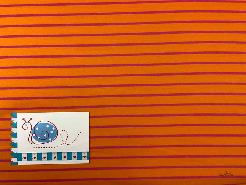 French Terry gestreift, orange/pink