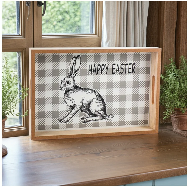Tablett mit Hase, Grau