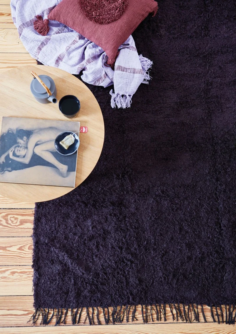 Teppich dunkelbraun 70x140 cm | ANTWERP coffee LEINEN | von Hand gewebt | Liv Interior