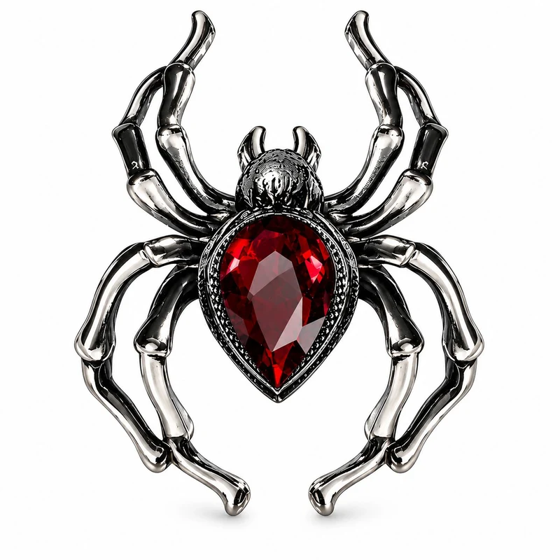 Halloween Ring "Rubin Spinne" | Rot Silber