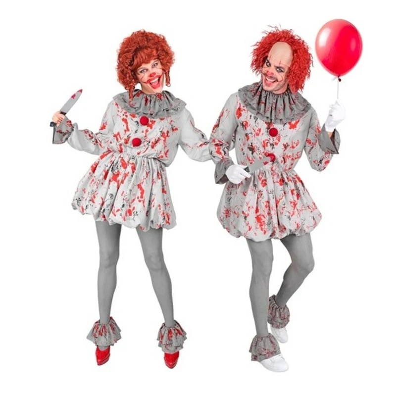 Kostüm "Vintage Horror Clown" für Erwachsene | Grau mit Blutspritzern
