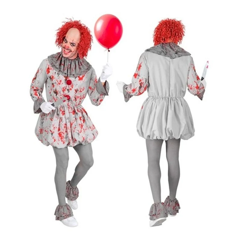 Kostüm "Vintage Horror Clown" für Erwachsene | Grau mit Blutspritzern