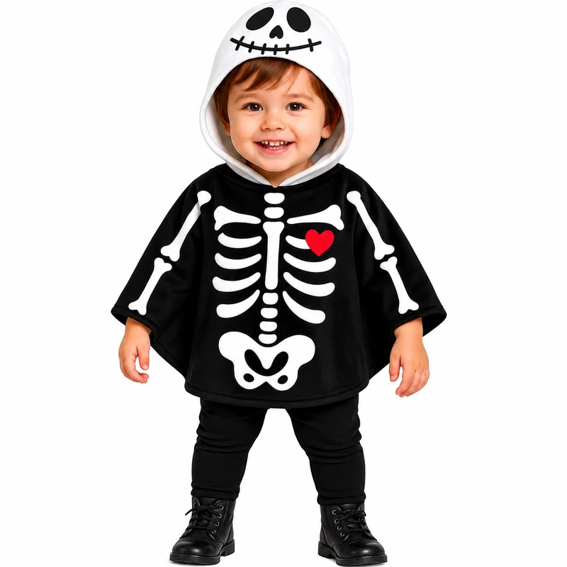 Halloween Babykostüm "Skelett Poncho" | Schwarz Weiß